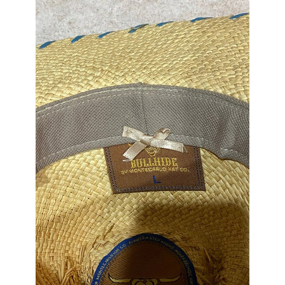 Bullhide Del Mar Straw Cowboy Hat W/Turquoise Accent & Leather Trimmed Band West - Picture 6 of 9
